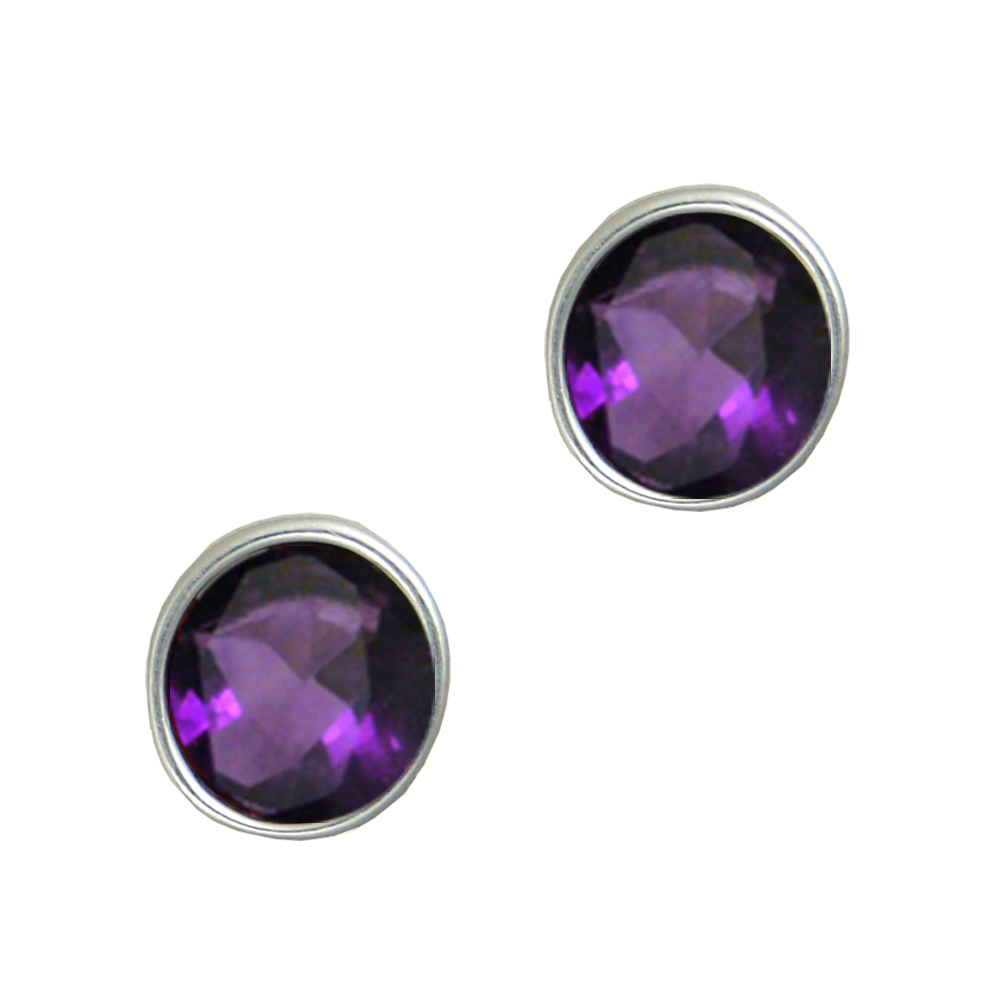 Sterling Silver Post Stud Earrings With Amethyst